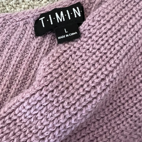 Women's Lavender Dusty Purple Cropped Off The Shoulder Twist Front Sweater - Picture 3 of 3